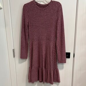 Amazon Long Sleeve Ribbed Fit-and-Flare Dress in Mauve